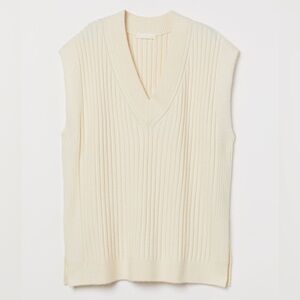 H&M Oversized Cream V-Neck Sweater Vest